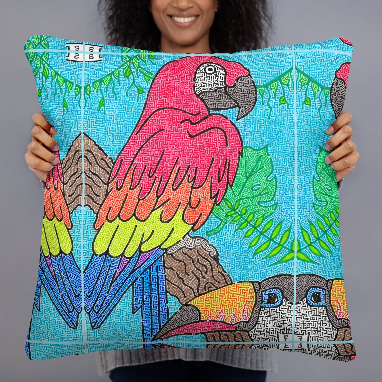 Parrot Maze Throw Pillow