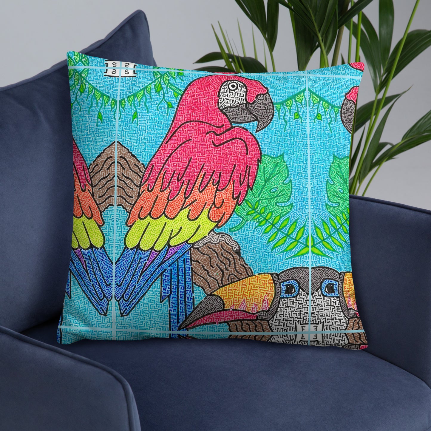 Parrot Maze Throw Pillow