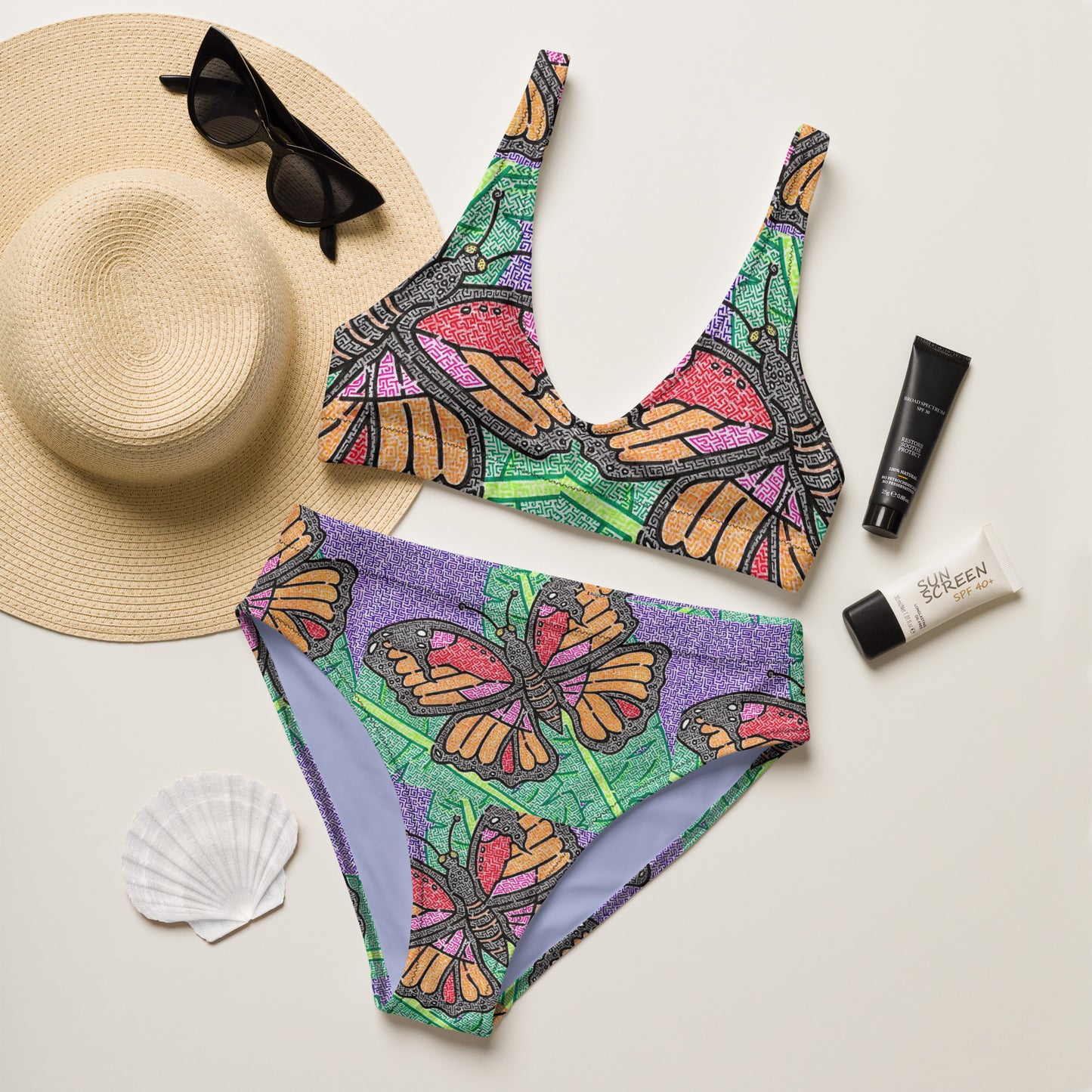 Butterfly Maze High-Waisted Bikini